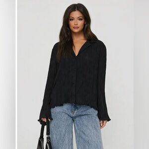 Princess Polly Black Pleated Button Down Top